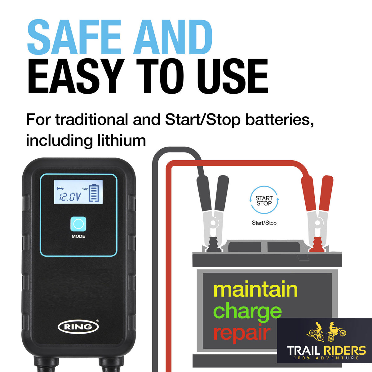 Ring SMARTCHARGE Motorcycle Battery Charger Maintainer 4A 6A 8A Lithium AGM