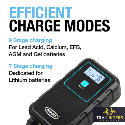 Ring SMARTCHARGE Motorcycle Battery Charger Maintainer 4A 6A 8A Lithium AGM